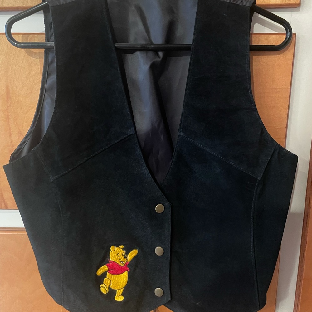 Vintage 90s Disney Winnie The Pooh Suede Leather Vest Black